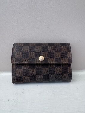 Louis Vuitton Dark Brown Leather Wallet Alexandra trifold damier canvas